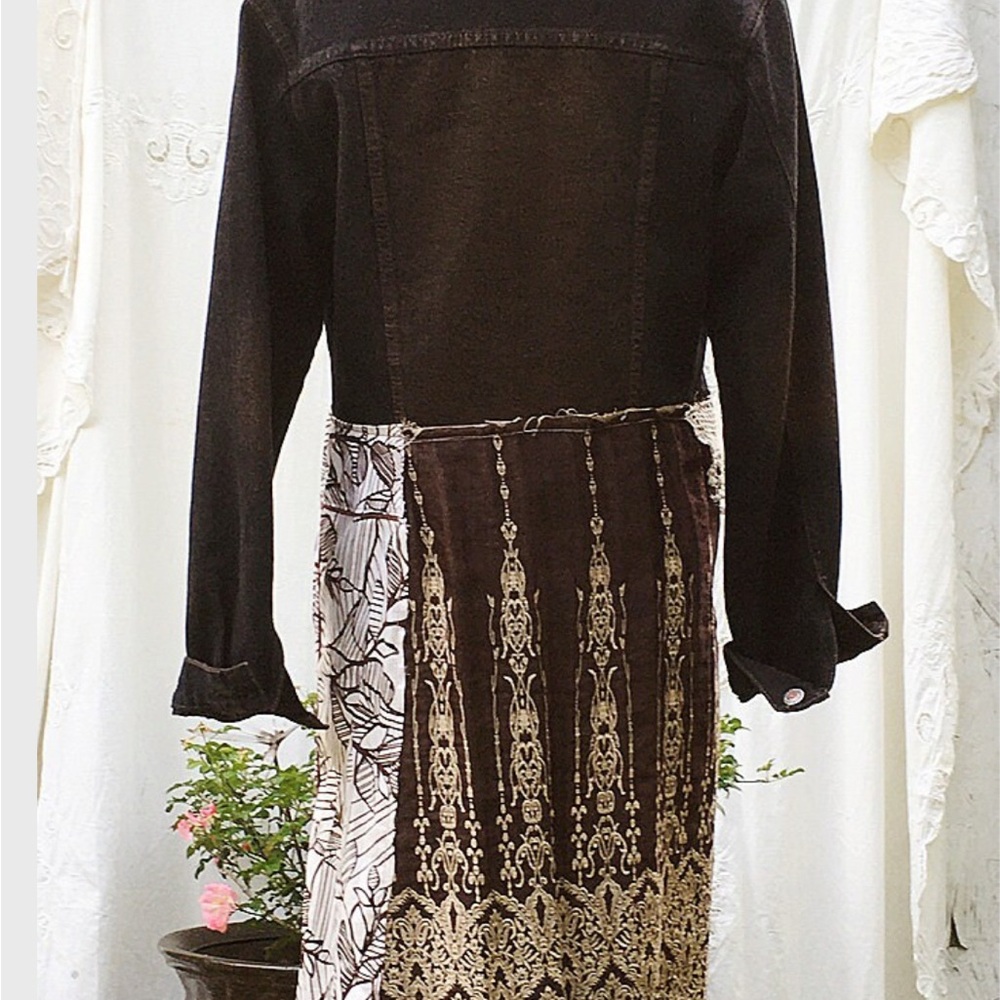 Bohemian Patchwork Long Denim Jacket - image 3